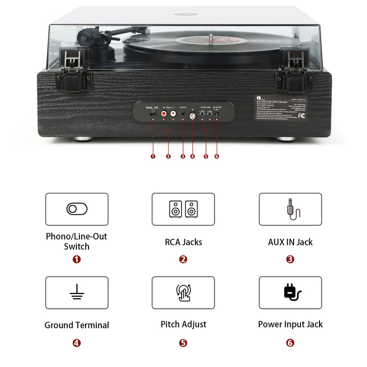All in One Giradischi Vinili Vintage con 4 Altoparlanti Stereo Integrati,Preamplificatore Phono,Altoparlanti Bluetooth,Supporto Uscita USB to PC Digitale,Magnetica AT-3600L,33/45 Giri,AUX IN,RCA OUT