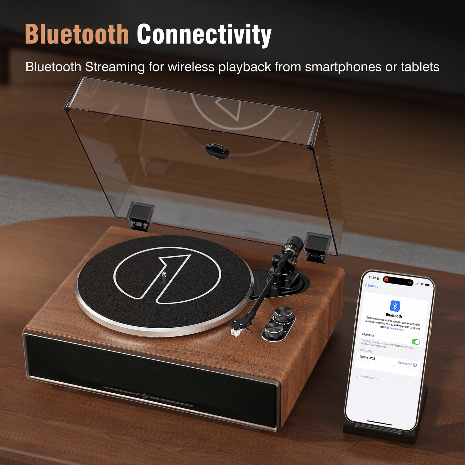 1byone vinyl record player with built-in speakers and Bluetooth - view 3