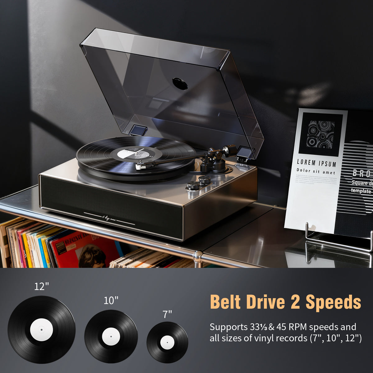 1 by ONE Stainless Steel Casing Turntable | Record Player | 1byone Audio