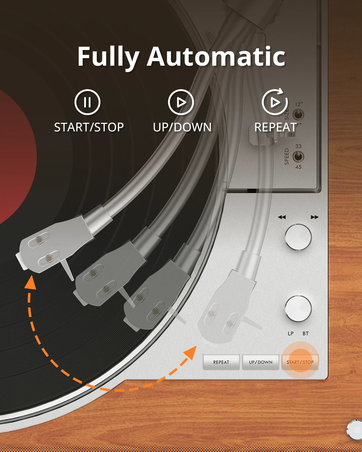 1byone AT01 fully automatic belt-drive vinyl record player - view 2