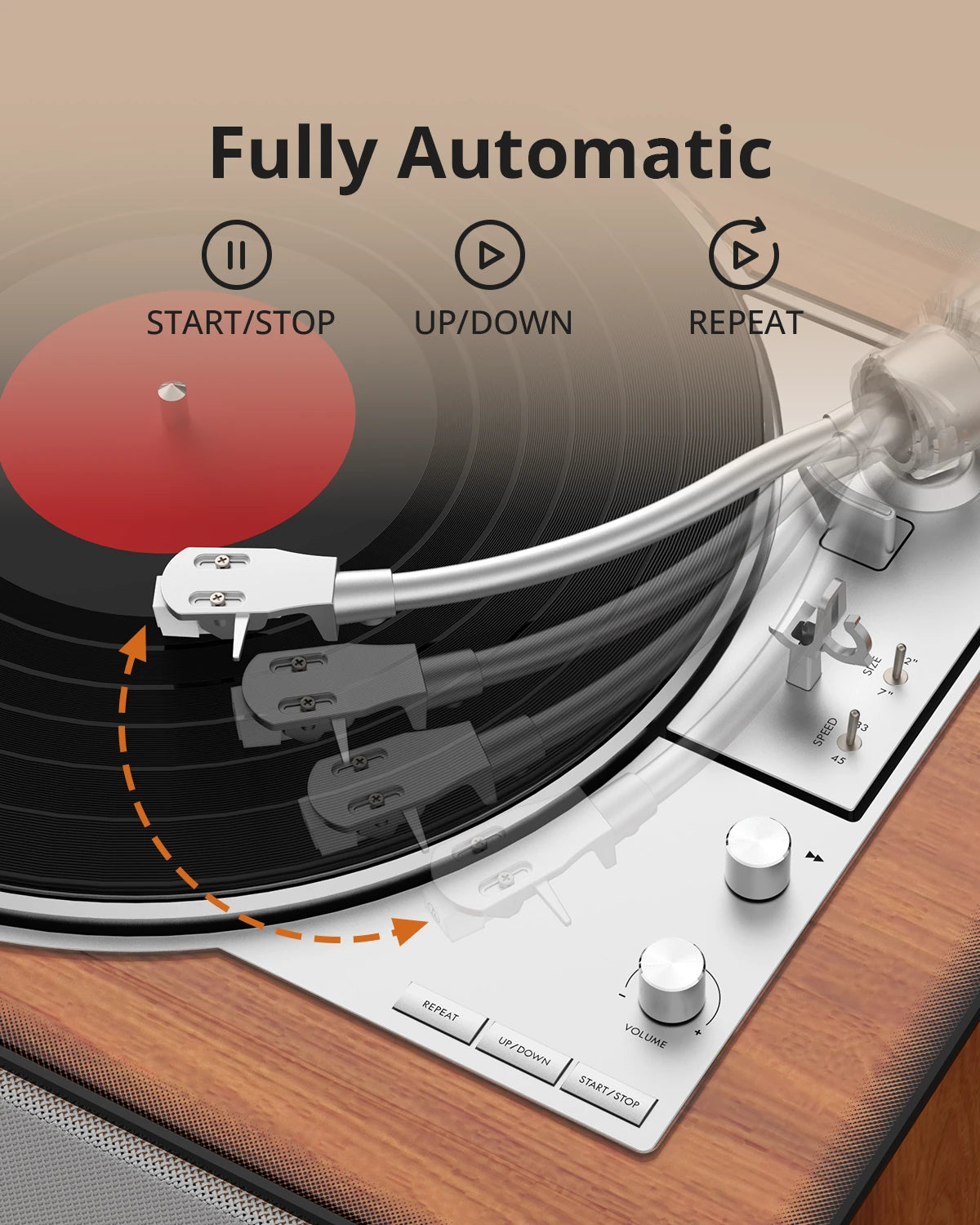 1byone AT02 automatic vinyl record player with built-in speaker - view 3