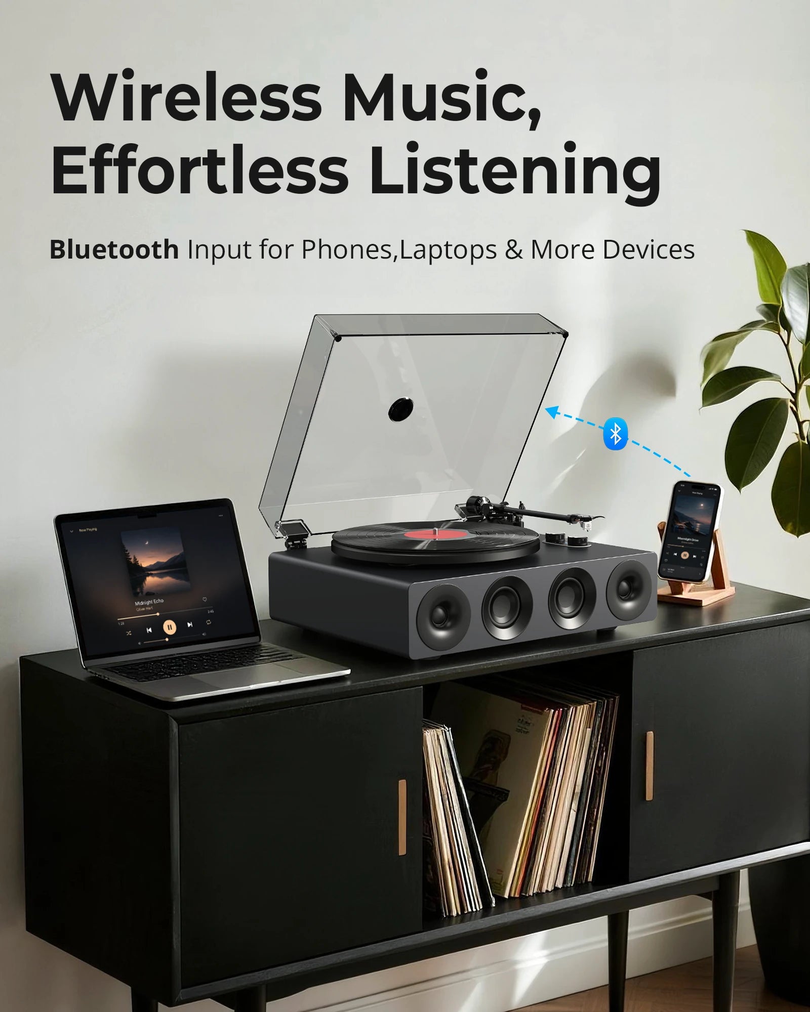 1byone all-in-one belt-drive stereo turntable in black - view 5