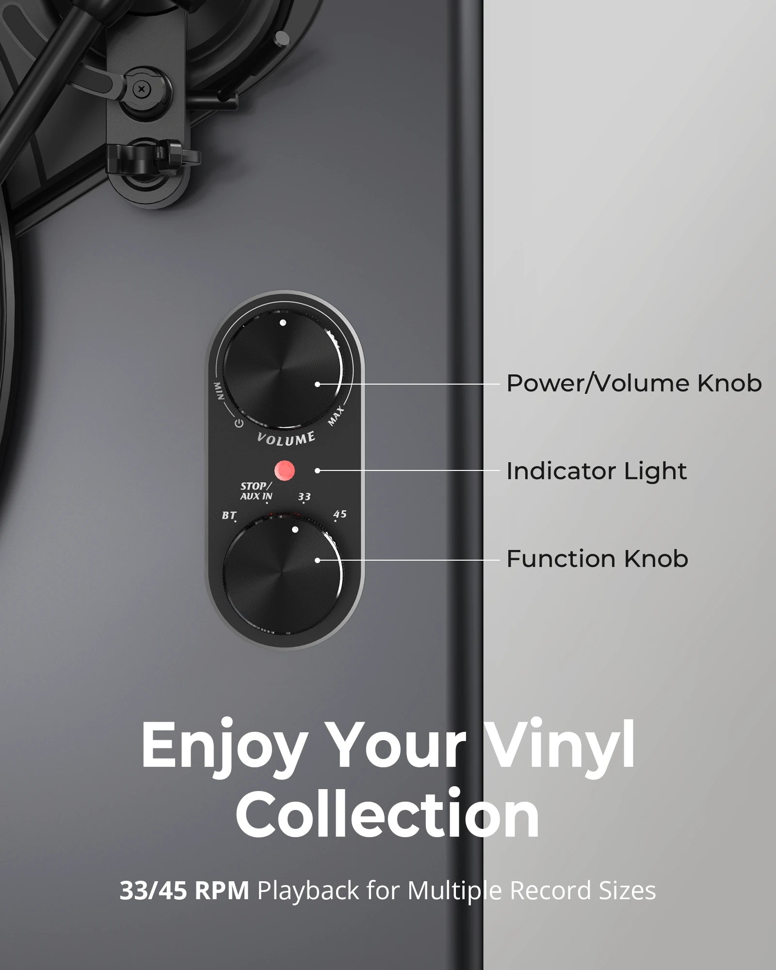 1byone all-in-one belt-drive stereo turntable in black - view 4